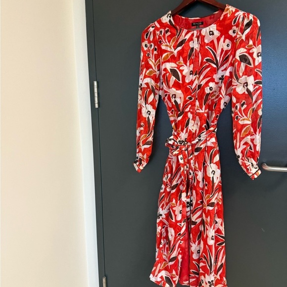 Massimo Dutti size 6 EUC button up sheer wrap Red and White Wrap Dress - Picture 15 of 16